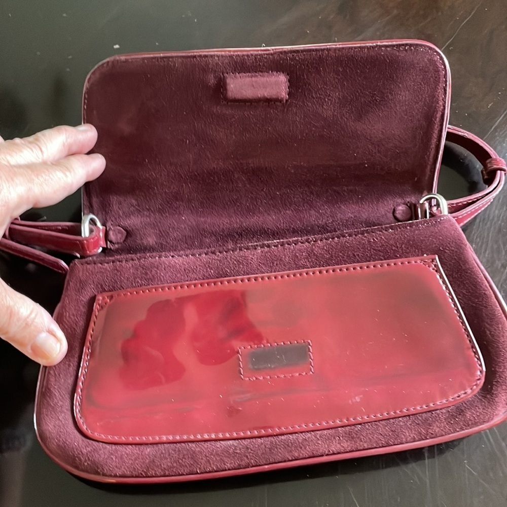 Ann Taylor Burgundy suede and patent small structured handbag: - Picture 2 of 7